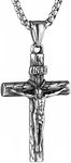 HZMAN Stainless Steel Jesus Crucifix Cross Necklace Religious INRI Cross Pendant for Men Women with 24" Chain Jewelry Gift