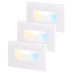 LEONLITE Premium Series 5CCT 120V LED Step Lights, Dimmable 3.5W Indoor Outdoor Waterproof Horizontal Stair Light, 2700K3000K3500K4000K5000K Selectable, CRI90, ETL, Aluminum, White, Pack of 3