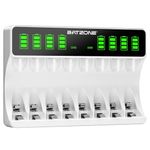 BATZONE 8 Bays Battery Charger, Large LCD Screen Battery Charger, for NI-MH/NI-CD Batteries, Individually Charger for AA AAA Rechargeable Batteries