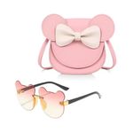 Little Girl's Bowknot Shoulder Bag with Sunglasses Cute Mouse Ear Crossbody Bag and Glasses for Kids Girls (2pcs, Pink)