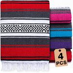 4 Pcs Mexican Blankets Bulk Handwoven Mexican Yoga Blanket Towel Colorful Falsa Serape Woven Throw Blanket Boho Mexican Beach Blankets for Outdoor Camping Beach Picnic Travel Home (Multicolor)