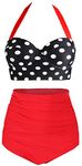 AMOURRI Womens Vintage Polka Underwire High Waisted Swimsuit Bathing Suits Bikini, Black+red, 3X-Large