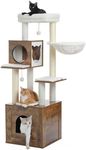 PAWZ Road Cat Tree, 57.5" Modern Cat Tower for Large Cats, Multi-Level Wood Condo with Extra Large House, Ultra-Soft Top Perch and Hammock, Sisal Covered Scratching Posts and Dangling Balls, Brown