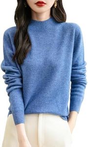 Chanyarn Women's 100% Merino Wool Seamless Sweater Mock Neck First-Line Ready to Wear Long Sleeve Knitted Pullover Tops, Star Blue, Large