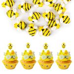 Gyufise 25Pcs Bumble Bee Cupcake Toppers Oh Babee Cupcake Picks Cake Decoration for Bee Theme Baby Shower Kids Birthday Party Decorations Supplies