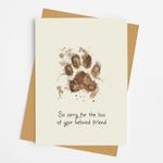 Muddy Pawprint - Pet Bereavement Sympathy Card - So Sorry for the Loss of your Beloved Friend - Condolences for Cat or Dog - Inc Kraft Brown Envelope