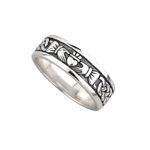 Men's Irish Claddagh Wedding Band, 925 Sterling Silver Groom's Ring, Oxidized Black Patina Two-Toned Design, Made in Ireland by Artisan Jewelers, Metal, No Gemstone