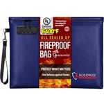 ROLOWAY Fireproof Document Bag (14.5 x 11.5 inch), 6400℉ Fireproof Money Bag with Zipper for Cash, Fireproof Bag Money Pouch, Fire Safe Cash Bag Banker Bag, Smell Proof Money Bag with Lock (Blue)