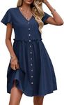 Zeagoo Short Mini Casual Summer 2025 Cotton Shirt Dress Flutter Sleeve Button Down Linen Cover Up Beach Dress Plus Spring A Line Vacation Dress Blue XL