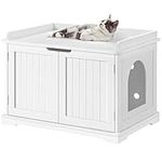 Yaheetech Wooden Cat Litter Box Enclosure, Indoor Hidden Litter Box Washroom Storage Bench with Double Doors, Moveable Partition & Ventilation Holes for Cat Kitty, White