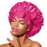 BONNET QUEEN Silk Bonnet Satin Bonnet Hair Bonnet for Sleeping Adjustable Bonnet Tie Bonnets Night Cap Sleep Cap Hair Wrap for Women Curly Hair Hot Pink