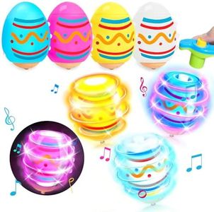 6 Packs Easter Basket Stuffers Light Up Spinning Tops Toys with Music for Kids 4-8,8-12,Easter Basket Essentials