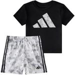 adidas baby-boys Short Sleeve T-shirt and Printed Shorts 2-piece SetShorts Set, Black and White, 12 Months