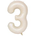 onehous Cream White 3 Balloons, 40 Inch Large Foil Balloons Number 3 Beige, Self Inflating Helium Balloons Number 3 for Boys Girls Birthday Party Boho Wedding Decorations Supplies (Cream White#3)