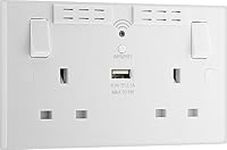 BG Electrical 922UWR-01 Double Switched 13 A Fast Charging Power Socket with USB Charger and Wi-Fi Repeater, 2.1 A, 5 V, 10.5 W, Round Edge, White