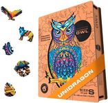 UNIDRAGON Original Wooden Jigsaw Puzzles - Charming Owl, 101 pcs, Small 15 x 26 cm, Beautiful Package, Unique Shape, Best for Adults and Kids, Laser Cut