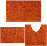 Bathroom Mat, Super Soft Chenille Bath Mat Set 3 Piece, Non-Slip Bath Mats, Absorbent Shaggy Rugs, Clean and Dry, Perfect Plush Bathroom Mats, Bathroom Carpets Set with U-Shaped Toilet Mat, Orange