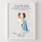 To My Best Friend on your Wedding Day Personalised Print, Gift to Bride from Maid of Honour, Bridesmaid Gifts, Custom Illustration Wedding Art