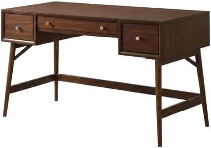 BosomHug Writing Desk with 3 Drawers, Mid-Century Modern Computer Desk for Home Office, Wood Office Desk with Brown Finish and Ni