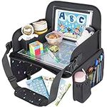 MENZOKE Kids Travel Tray, Travel Tray for Kids Car Seat with Educational Drawing Board，Tablet Holder & Cooler Cup Holder， Portable Road Trip Essentials Kids Gifts for Car Trip, Airplane, Black