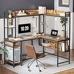 CubiCubi L-Shaped Desk with Hutch, 150x120x144 cm Corner Computer Desk, Large Home Office Desk with Bookshelf and Storage Shelves, Space-Saving, Rustic Brown