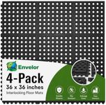 Envelor Interlocking Rubber Floor Tiles 4 Pack, Anti Fatigue, 3 x 3 ft