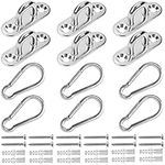 BELLE VOUS Stainless Steel U-Shaped Hooks (6 Pack) - Heavy Duty Pad Eye Plate Hooks with Screws - Wall/Ceiling Mount Ring Hook Loop Hardware for Hanging Planters, Lanterns and Outdoor Decorations