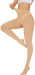 Hiltzo Women's Tights 80D Semi Opaque Soft Solid Color Footed Pantyhose Beige-Large-X-Large