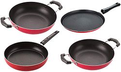 Nirlon 3 Layer Coated Non Stick Aluminium Pots and Pans Cooking Item Gift Set of 4 Pieces (2.6mm_FT10_KD10_KD11_FP12)