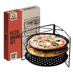 Chef Pomodoro Pizza Baking Set with 3 Pizza Pans and Pizza Rack, (33 cm Pans), Non-Stick Perforated Pizza Trays for Oven, Grill, Pizza Pan with Holes, Pizza Pan for Oven, Barbeque, Bakeware Supplies