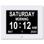 8 INCH Digital Calendar Day Clocks with 3 Medication Reminders Large Display Bold Non-Abbreviated Day Date Time Dementia Clock for Seniors with Memory Loss Vision Impaired