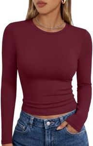 Trendy Queen Womens Long Sleeve Shirts Basic Crop Tops Tight Slim Fit Cute Teen Girls Fall Winter Y2k Clothes Burgundy XS