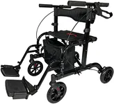 Pursonic 2 in 1 Rollator Walkers for Seniors with Padded Seat- Medical Transport Chair Walker with Adjustable Handle, Adjustable Footrest and Reversible Backrest, Side Arm Rests, Foldable