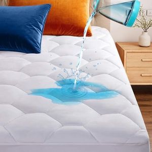 Queen Quilted Waterproof Mattress Pad Cover,Soft Breathable Mattress Pad Cover, Waterproof Mattress Protector Stretches up to 21” Deep Pocket-Hollow Alternative Filling-Cooling Mattress Topper