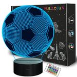 FULLOSUN Soccer Kids Night Light, 3D Football Optical Illusion Lamp Timer & Remote Control with 16 Color Changing Great Bedroom Decoration for Sports Fan Toddler Men Friends