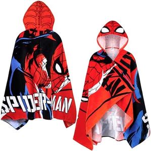 Marvel Hooded Towel for Kids, Absorbent Bath Towel with Hood for The Pool, Beach Vacation Essentials (Red Spiderman, 6-14 Years)