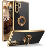 DUEDUE for Huawei P30 Pro Case, Slim Soft Silicone Cover with 360 Degree Rotation Magnetic Car Finger Ring Holder Kickstand Shockproof Protective Women Men Cases for Huawei P30 Pro, Black