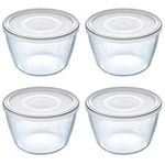 Pyrex Microwave Safe Classic Round Glass Dish with Plastic Lid 0.6 Litre White (Pack of 4)