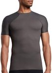 Tommie Copper Shoulder Support Shirt for Men, Posture Corrector Compression Shirt with UPF 50 Sun Protection Slate Grey