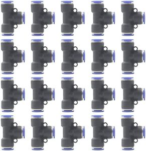 20 PCS Push to Connect Tube Fitting Union Tee, TTZEZE Quick Connect Tee Push Connectors, Air Line Hose Fittings Coupler, Pneumatic Air Water 3 Way Tee Shaped Adapter Fitting (10mm x 10mm x 10mm)
