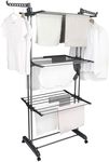 BARGAIN FACTORY Airer Clothes Drying Rack,4-Tier Grey Foldable Clothes Hanger Adjustable Large Stainless Steel Garment Laundry Racks for Indoor Outdoor with Foldable Wings