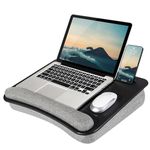 LAPGEAR Portable Laptop Lap Desk with Pillow Cushion, Anti-Slip Strip, Tablet or Phone Storage Slot, Pen and Pencil Pocket, and Wrist Rest - Black - Fits up to 15.6 Inch Laptops - Style No. 91348