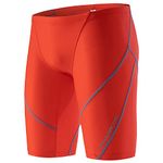 MY KILOMETRE Men's Swimsuit Jammer Solid Swim Jammers Endurance Long Racing Training Swimsuit, Light Red, XXXXL