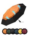 Chakipee Travel Compact Umbrella Windproof - Portable Automatic Umbrellas for Rain, Folding Umbrella for Men and Women, Double Vented Canopy 210T Teflon Coating 102cm Span - 9 Ribs Orange Umbrella