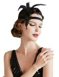 ArtiDeco Women's 1920s Flapper Feather Headpiece Vintage Headband Beaded Great Gatsby Costume Accessories, Black, One Size