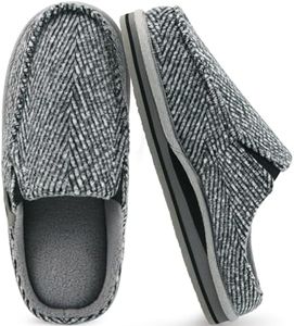 ONCAI Slipper for Men with Arch Support,Cotton-Blend Memory Foam House Slippers for Men Warm Strips Fluff Plush Wool-like Clogs with Rubber Sole Spring Grey Size 8.5