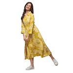 BIBA Women's Olive Rayon Straight Printed Maxi Dress, XL