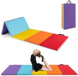 Goplus Gymnastics Mat, 6'x4' 3-Panel/6.6'x2.5' 5-Panel Folding Tumbling Mat w/Carrying Handles, Hook&Loop Fastener, Portable PU Leather Rainbow Exercise Mat for Home Gym Aerobics Yoga (5-Panel,5 Color)