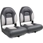 NORTHCAPTAIN Deluxe A Pair of High Back Folding Fishing Boat Seat,Stainless Steel Screws Included,Light Grey/Charcoal(2 Seats)