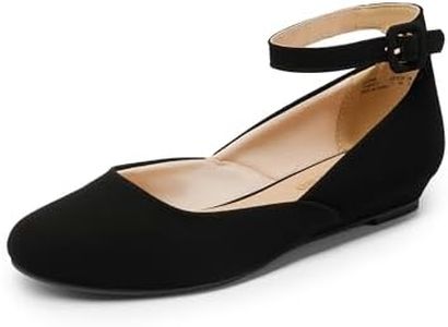 DREAM PAIRS Women's Dress Flats Ballet Low Wedge Round Toe Ankle Strap Comfortable Casual Flats Shoes,Size 6,Black/Nubuck,REVONA